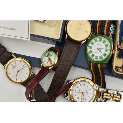 156 - AN ASSORTMENT OF WRISTWATCHES, six wristwatches, names to include Rotary, Sindaco, Seiko, and Royal ... 