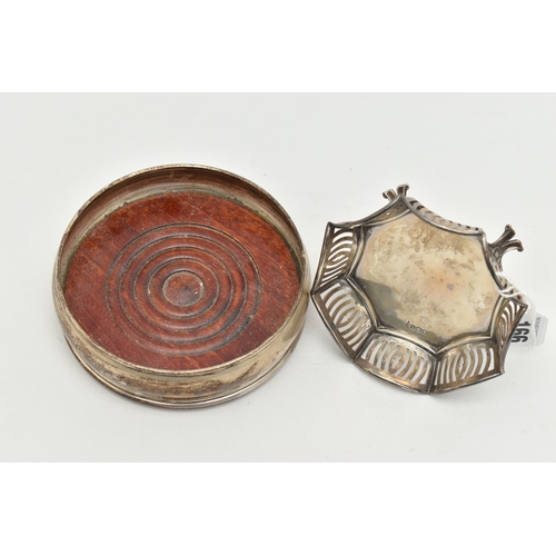 166 - TWO SILVER ITEMS, the first a George V bonbon dish, octagon form with pierced detail, raised on four... 