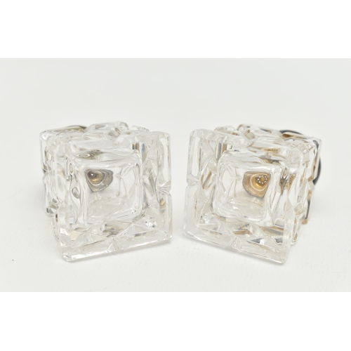 169 - A PAIR OF NORWEGIAN SALT AND PEPPER SHAKERS, two glass shakers, fitted with white metal and white gu... 