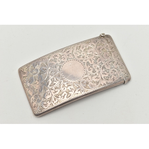 171 - A LATE VICTORIAN SILVER CARD CASE, rectangular form, foliate pattern with vacant cartouche, hinged c... 