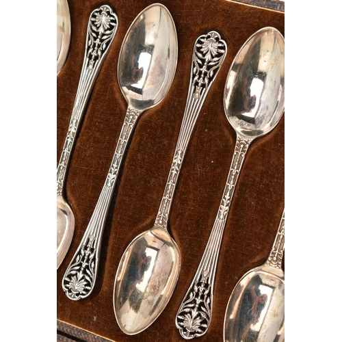 176 - A CASED SET OF SIX SILVER TEASPOONS, floral pattern with open work terminals, each hallmarked 'Josep... 