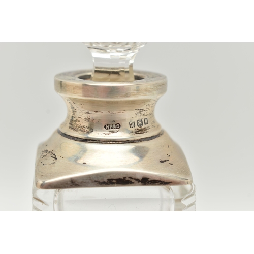 177 - FOUR ITEMS, to include a tall glass scent bottle with silver collar and glass stopper, hallmarked 'H... 