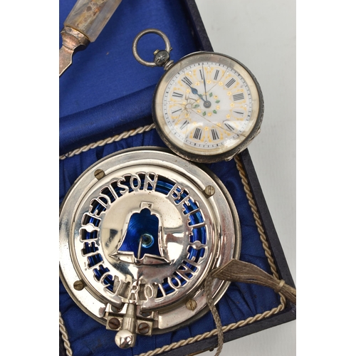 180 - A SMALL ASSORTMENT OF ITEMS, to include an AF key wound open face pocket watch, Roman numerals, deco... 