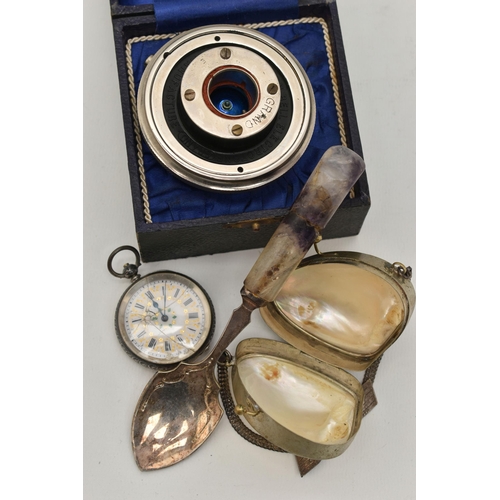 180 - A SMALL ASSORTMENT OF ITEMS, to include an AF key wound open face pocket watch, Roman numerals, deco... 