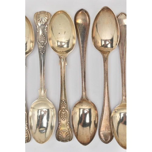 188 - TWO SETS OF MID VICTORIAN SILVER TEASPOONS, to include a set of six Scottish silver teaspoons with b... 