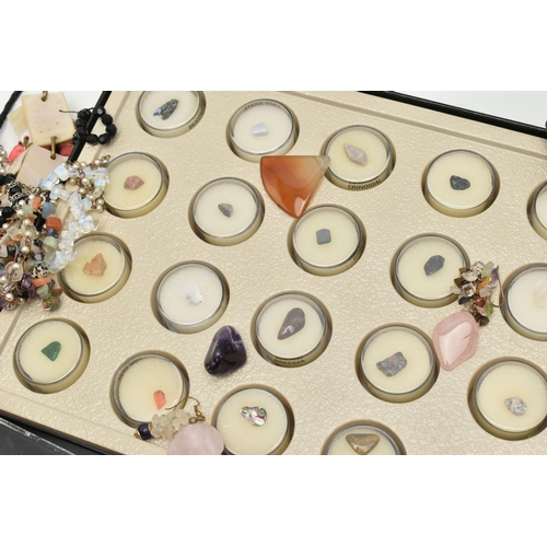 194 - A GEMSTONE SPECIMEN SET AND SEMI-PRECIOUS GEMSTONE JEWELLERY, boxed set of twenty individually capsu... 