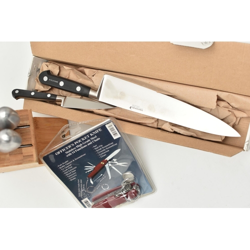 198 - AN ASSORTMENT OF KITCHEN KNIVES AND A POCKET KNIFE, to include 'Sabatier' kitchen knives, a set of f... 