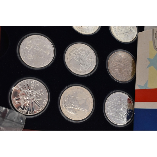 212 - A RED BOX OF ROYAL MINT SILVER AND SILVER PROOF COINS TO INCLUDE 17 BRITANNIA COINS (Some with Marks... 