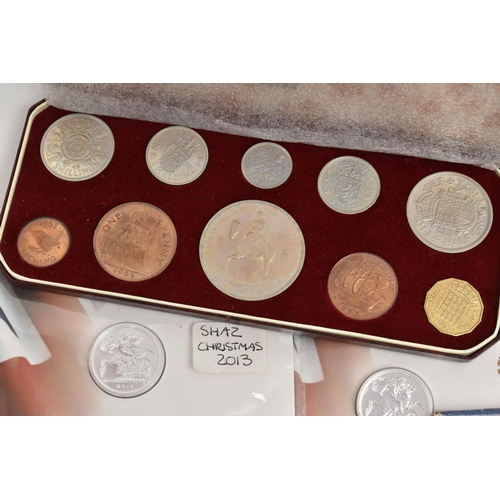 212 - A RED BOX OF ROYAL MINT SILVER AND SILVER PROOF COINS TO INCLUDE 17 BRITANNIA COINS (Some with Marks... 