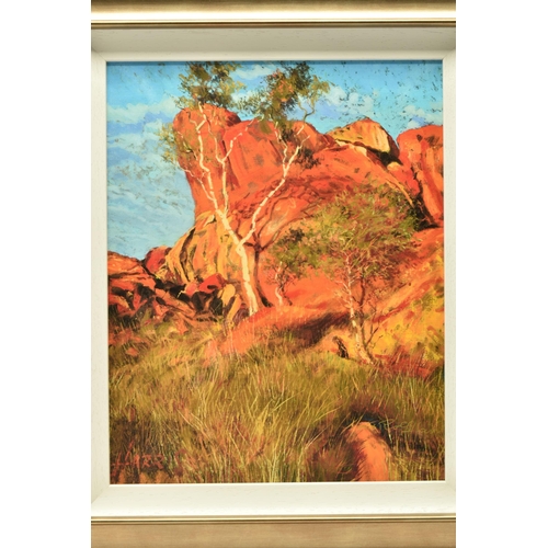 307 - ROLF HARRIS (AUSTRALIA 1930-2023) 'SUN ON DEVIL'S MARBLES', a limited edition print on canvas board ... 