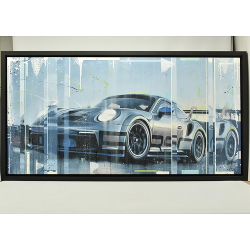 320 - KRIS HARDY (BRITISH 1978) 'PORSCHE 911 III', a contemporary depiction of a speeding supercar, signed... 