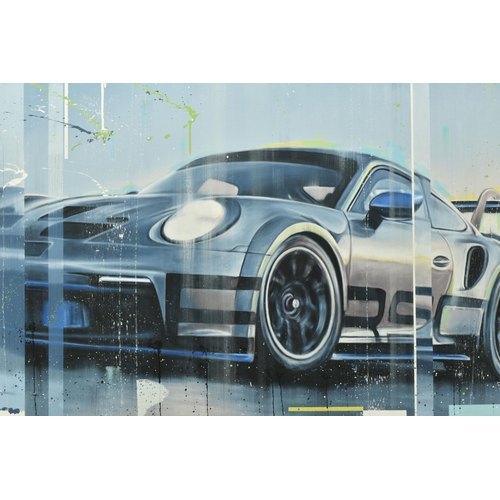 320 - KRIS HARDY (BRITISH 1978) 'PORSCHE 911 III', a contemporary depiction of a speeding supercar, signed... 