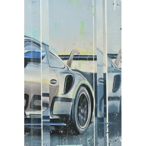 320 - KRIS HARDY (BRITISH 1978) 'PORSCHE 911 III', a contemporary depiction of a speeding supercar, signed... 