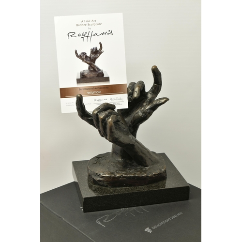 325 - ROLF HARRIS (AUSTRALIAN 1931) 'INTUITION' a limited edition bronze sculpture of a pair of hands 235/... 