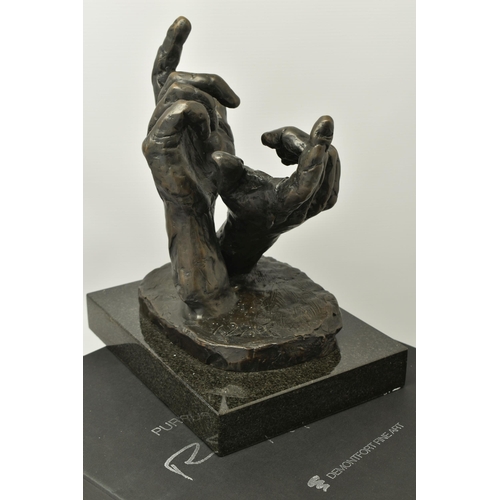 325 - ROLF HARRIS (AUSTRALIAN 1931) 'INTUITION' a limited edition bronze sculpture of a pair of hands 235/... 