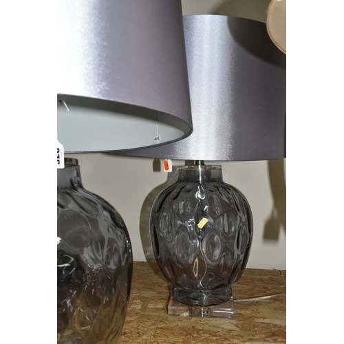 328 - A PAIR OF LARGE CONTEMPORARY GLASS TABLE LAMPS, comprising 'Isla Bubble Glass' bases by R.V Astley m... 