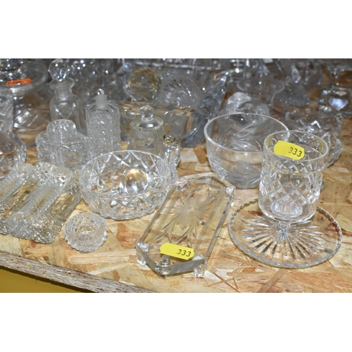 333 - A GROUP OF CUT CRYSTAL AND GLASSWARE, a Royal Brierly 'Fuchsia' pattern bud vase, a collection of sa... 