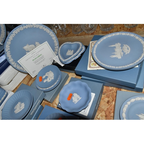 343 - A QUANTITY OF WEDGWOOD JASPERWARE, in pale blue, comprising two vases, tallest 20cm, two trinket box... 