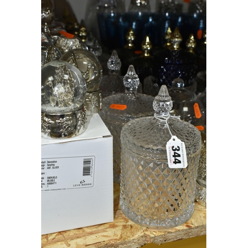 344 - A GROUP OF MODERN DECORATIVE HOMEWARE, to include Lene Bjerre covered jars in blue and clear, Lene B... 