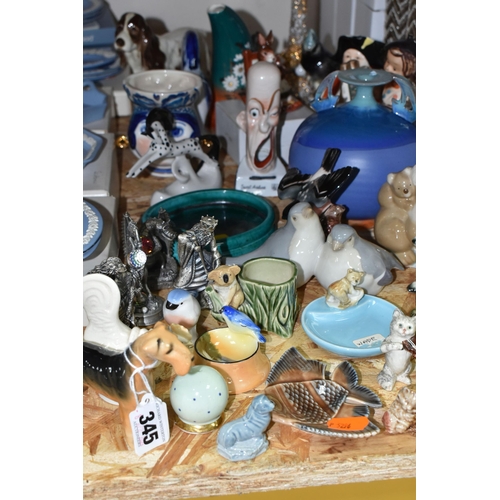 345 - A GROUP OF FIGURES AND OTHER CERAMICS, to include a Beswick Lakeland Terrier no 2448, a Beswick Wren... 