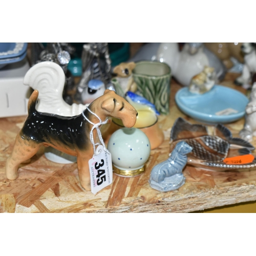 345 - A GROUP OF FIGURES AND OTHER CERAMICS, to include a Beswick Lakeland Terrier no 2448, a Beswick Wren... 