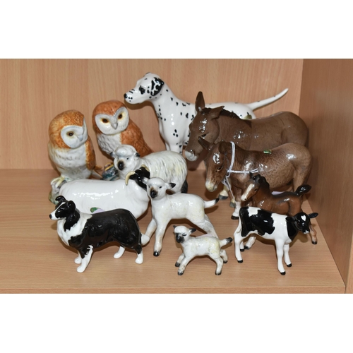 371 - A GROUP OF BESWICK ANIMALS, comprising two donkeys, Donkey foal, height 11cm and   Donkey no.2267A, ... 