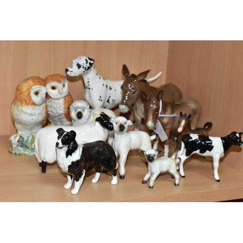 371 - A GROUP OF BESWICK ANIMALS, comprising two donkeys, Donkey foal, height 11cm and   Donkey no.2267A, ... 