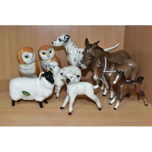 371 - A GROUP OF BESWICK ANIMALS, comprising two donkeys, Donkey foal, height 11cm and   Donkey no.2267A, ... 