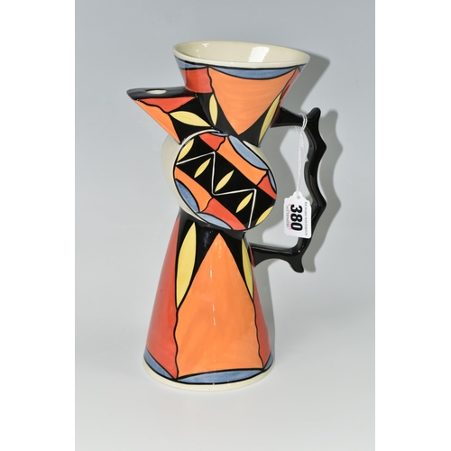 380 - A LORNA BAILEY CHEVRON LIMITED EDITION JUG, of asymmetric form with black moulded handle, limited ed... 