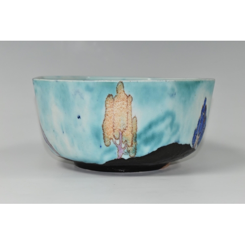 386 - A CLARICE CLIFF  INSPIRATION - CAPRICE BOWL, the octagonal bowl decorated with a stylised landscape ... 