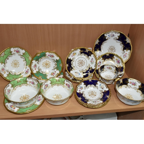 388 - A GROUP OF COALPORT 'BATWING' TEA WARE, comprising  in navy blue batwing pattern: a teacup (sounds d... 