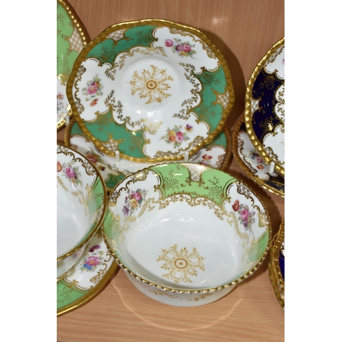 388 - A GROUP OF COALPORT 'BATWING' TEA WARE, comprising  in navy blue batwing pattern: a teacup (sounds d... 