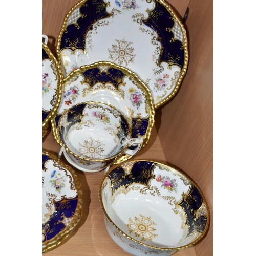 388 - A GROUP OF COALPORT 'BATWING' TEA WARE, comprising  in navy blue batwing pattern: a teacup (sounds d... 