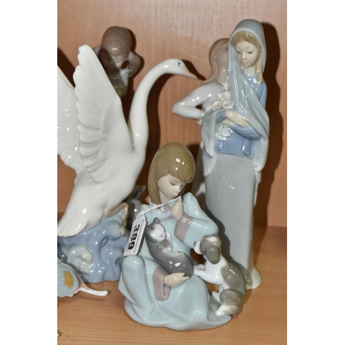 389 - SEVEN LLADRO FIGURES, A NAO DUCK AND A ROYAL DOULTON 'SIR WINSTON CHURCHILL' HN3057, A.F., the Lladr... 