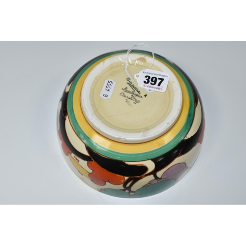 397 - A CLARICE CLIFF FANTASQUE BIZARRE GREEN AUTUMN (BALLOON TREES) PATTERN BOWL, with extensive damage, ... 