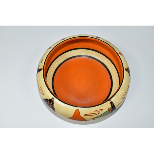 409 - A CLARICE CLIFF FANTASQUE BIZARRE TREES & HOUSE PATTERN BOWL, the interior painted with orange and b... 