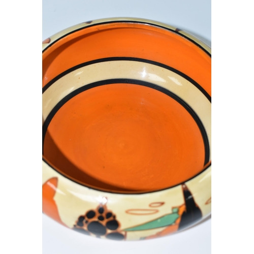 409 - A CLARICE CLIFF FANTASQUE BIZARRE TREES & HOUSE PATTERN BOWL, the interior painted with orange and b... 