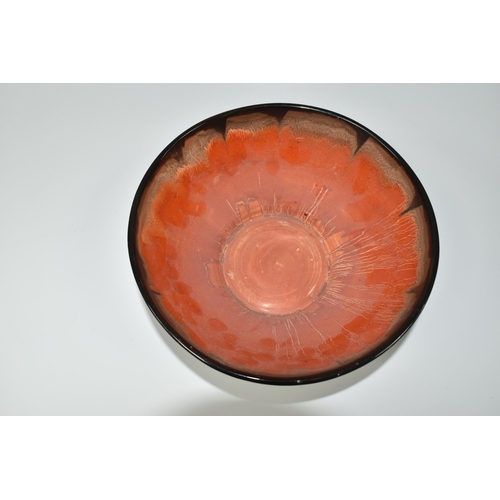 410 - A CLARICE CLIFF 633 SHAPE CONICAL RIBBED BOWL IN THE CHERRY BLOSSOM PATTERN, the interior with strea... 