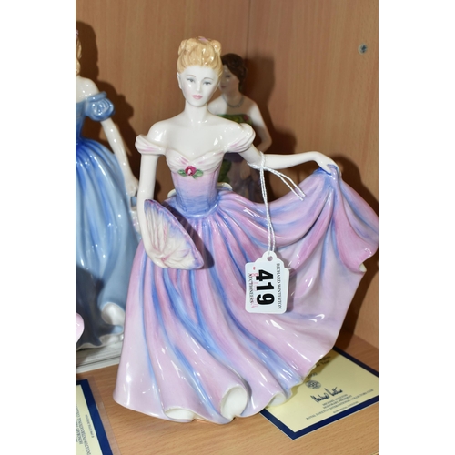 419 - FIVE ROYAL DOULTON FIGURE OF THE YEAR LADIES, comprising 1996 'Belle' HN3703 (no certificate), 1997 ... 