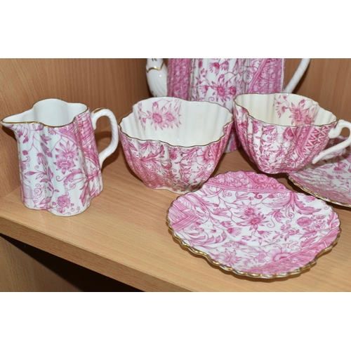 426 - AN EARLY 20TH CENTURY WILEMAN & CO ALEXANDRA SHAPE PART TEA FOR TWO SET, pink Japanese style transfe... 