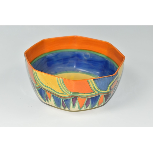 429 - A CLARICE CLIFF BIZARRE KANDINA OCTAGONAL BOWL, the interior painted with bands of orange, green, bl... 