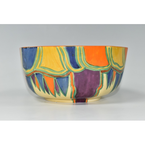 429 - A CLARICE CLIFF BIZARRE KANDINA OCTAGONAL BOWL, the interior painted with bands of orange, green, bl... 