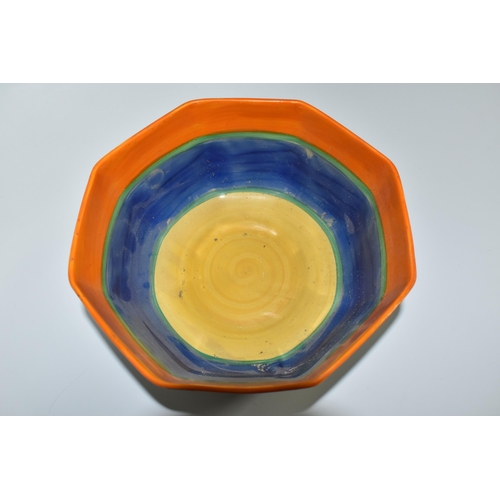 429 - A CLARICE CLIFF BIZARRE KANDINA OCTAGONAL BOWL, the interior painted with bands of orange, green, bl... 