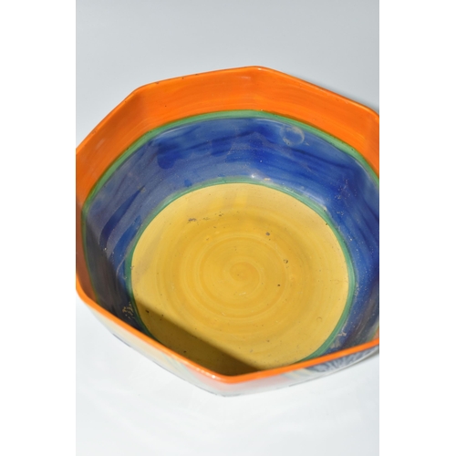 429 - A CLARICE CLIFF BIZARRE KANDINA OCTAGONAL BOWL, the interior painted with bands of orange, green, bl... 