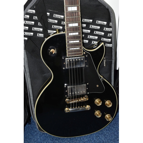 433 - A GOULD ELECRIC GUITAR, black and gold body,                                      with a Kinsman sof... 