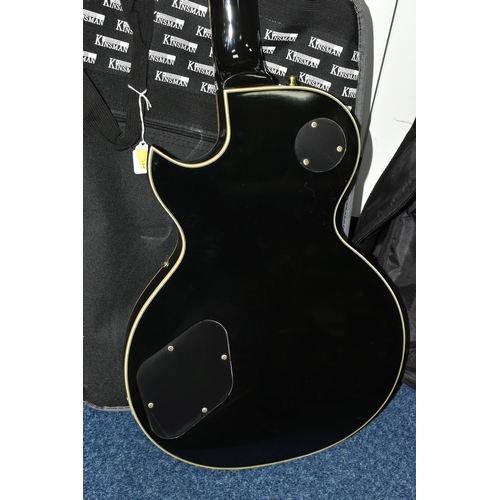 433 - A GOULD ELECRIC GUITAR, black and gold body,                                      with a Kinsman sof... 