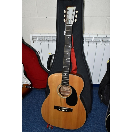 434 - A 1970s MOUNTAIN ACOUSTIC GUITAR, Model F100,  made in Japan; Back and sides: mahogany, Top: natural... 