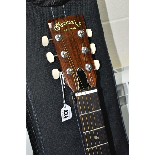 434 - A 1970s MOUNTAIN ACOUSTIC GUITAR, Model F100,  made in Japan; Back and sides: mahogany, Top: natural... 