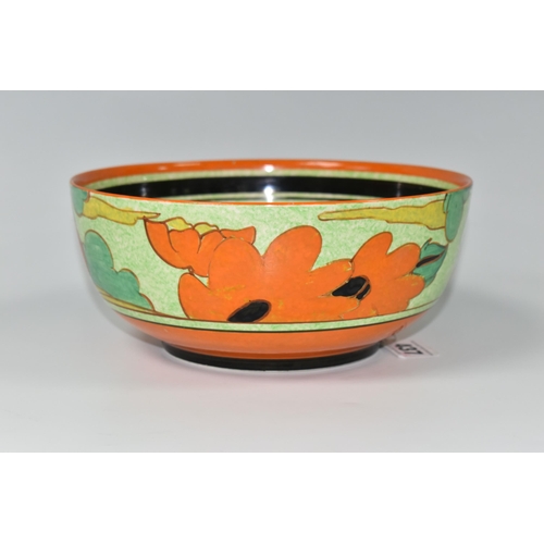 437 - A CLARICE CLIFF 'CAFÉ AU LAIT' RED ROOFS BOWL, diameter 21cm orange, blue and brown banding, black p... 