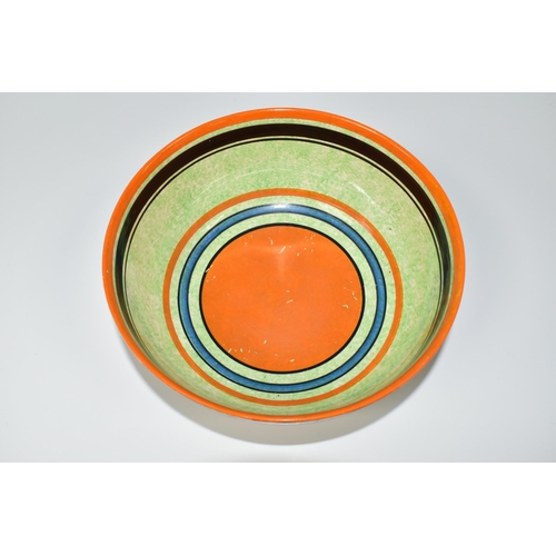 437 - A CLARICE CLIFF 'CAFÉ AU LAIT' RED ROOFS BOWL, diameter 21cm orange, blue and brown banding, black p... 